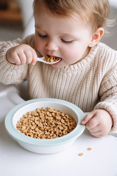 bébé qui mange des céréales