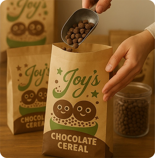 empaquetage des céréales au chocolat dans son packaging