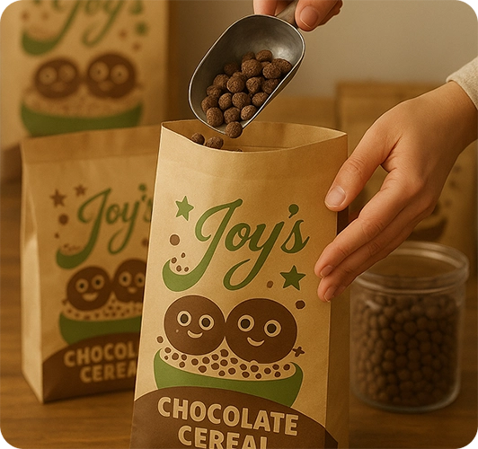 empaquetage des céréales au chocolat dans son packaging